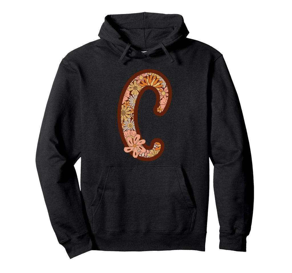 Letter C Initial Floral Monogram Boho Hoodie - Fun Novelty Design Unisex - T-Shirt, Sweatshirt, Hoodie