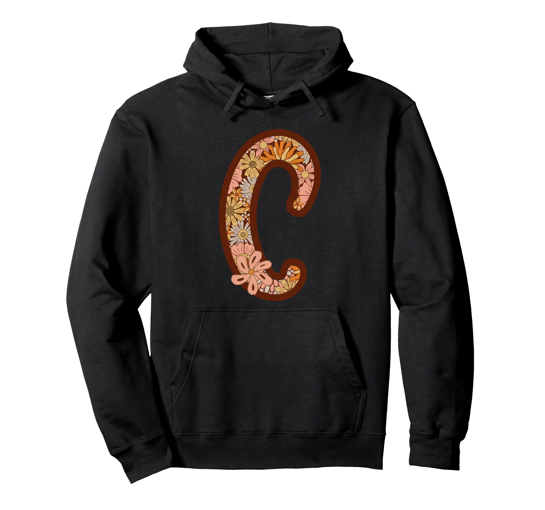 Letter C Initial Floral Monogram Boho Hoodie - Fun Novelty Design Unisex - T-Shirt, Sweatshirt, Hoodie