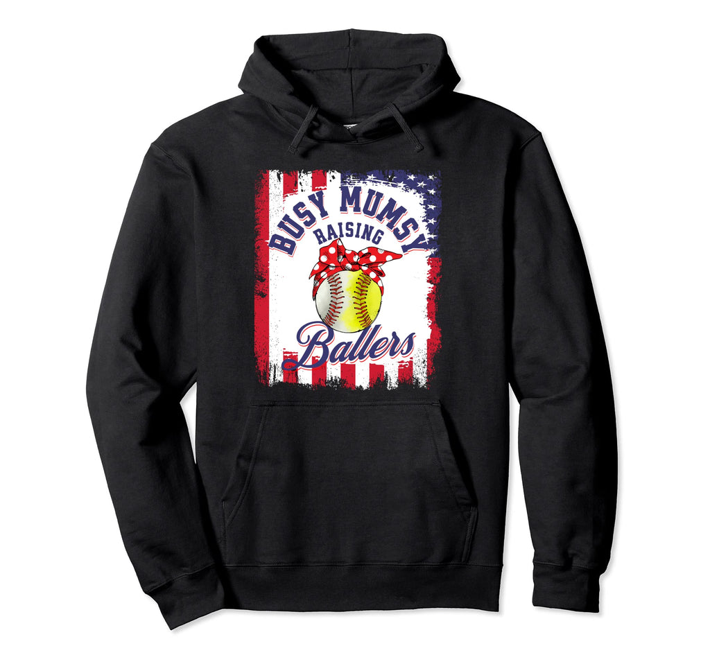 Softball Mumsy Raising Ballers Baseball Hoodie - Graphic Print Men Women - T-Shirt, Sweatshirt, Hoodie