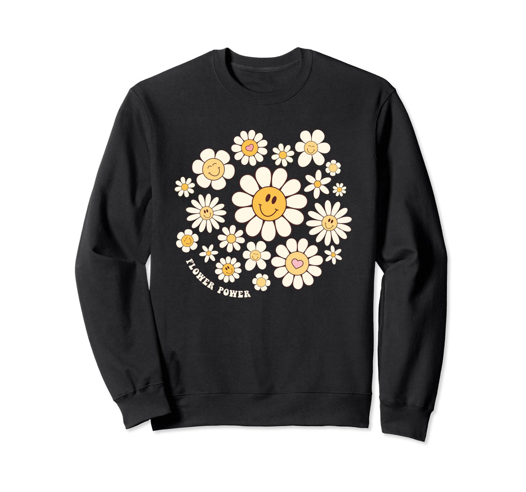Flower Power Smile Face Flower Sweatshirt - Minimalist Print for Adults - T-Shirt, Sweatshirt, Hoodie
