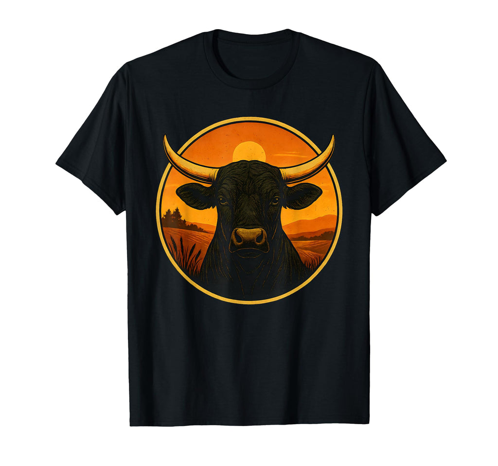 Bull Sunset Horns Cowboy Rodeo Western T-Shirt - Custom Art Print Unisex - T-Shirt, Sweatshirt, Hoodie