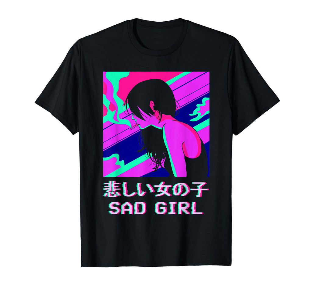 Sad Anime Japanese Vaporwave Aesthetic T-Shirt - Trendy Graphic Men Women - T-Shirt, Sweatshirt, Hoodie