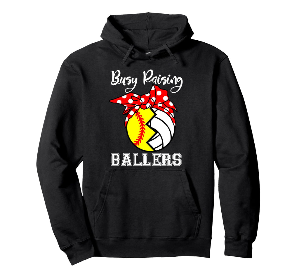 Busy Raising Ballers Funny Softball Hoodie - Trendy Graphic Men Women - T-Shirt, Sweatshirt, Hoodie