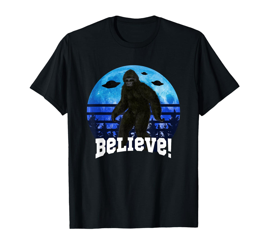 Bigfoot Ufo Believe Funny Moon Crazy T-Shirt - Graphic Print for Adults - T-Shirt, Sweatshirt, Hoodie