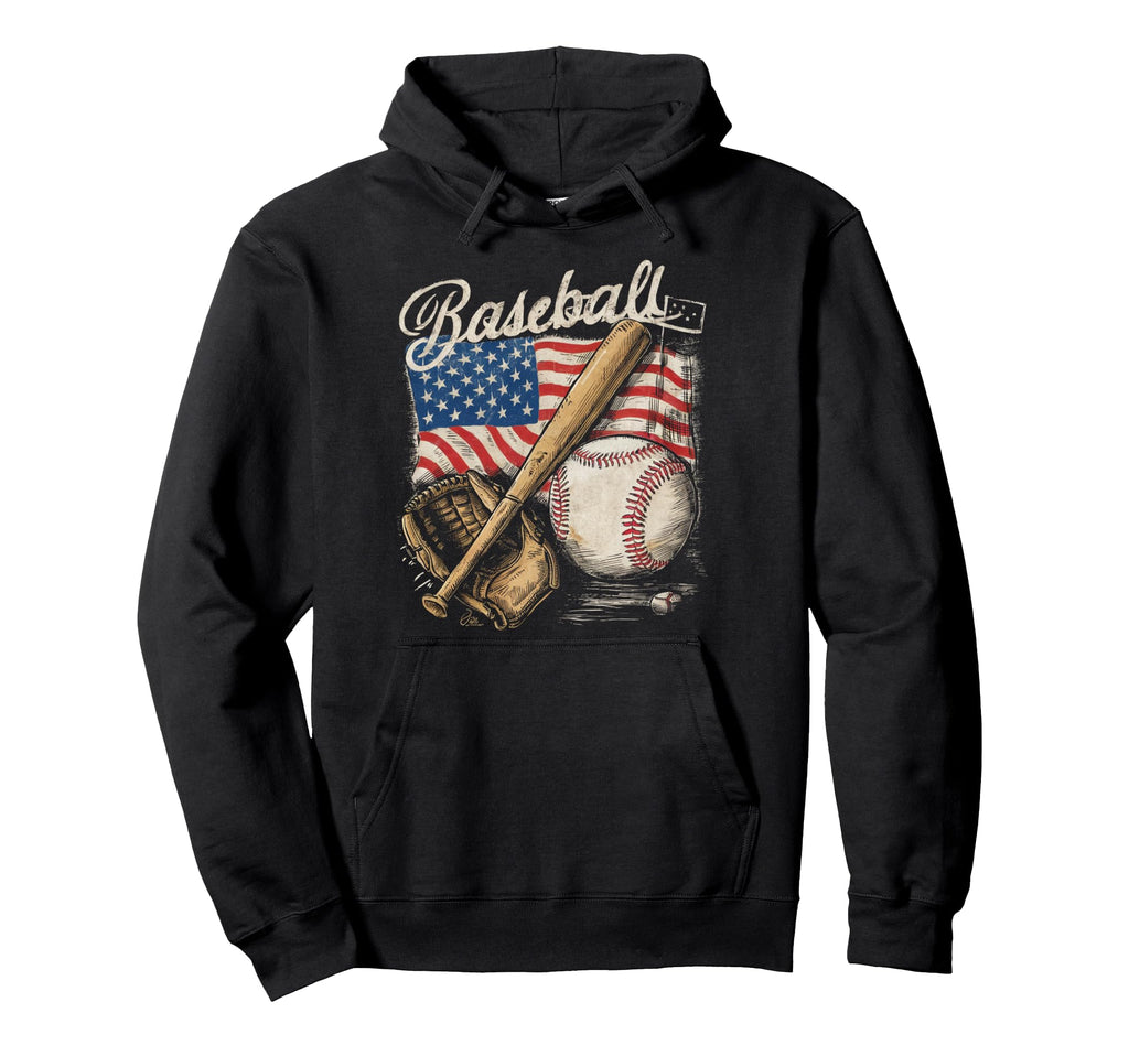 American Flag Baseball Player Bat Fan Hoodie - Streetwear Style for Adults - T-Shirt, Sweatshirt, Hoodie