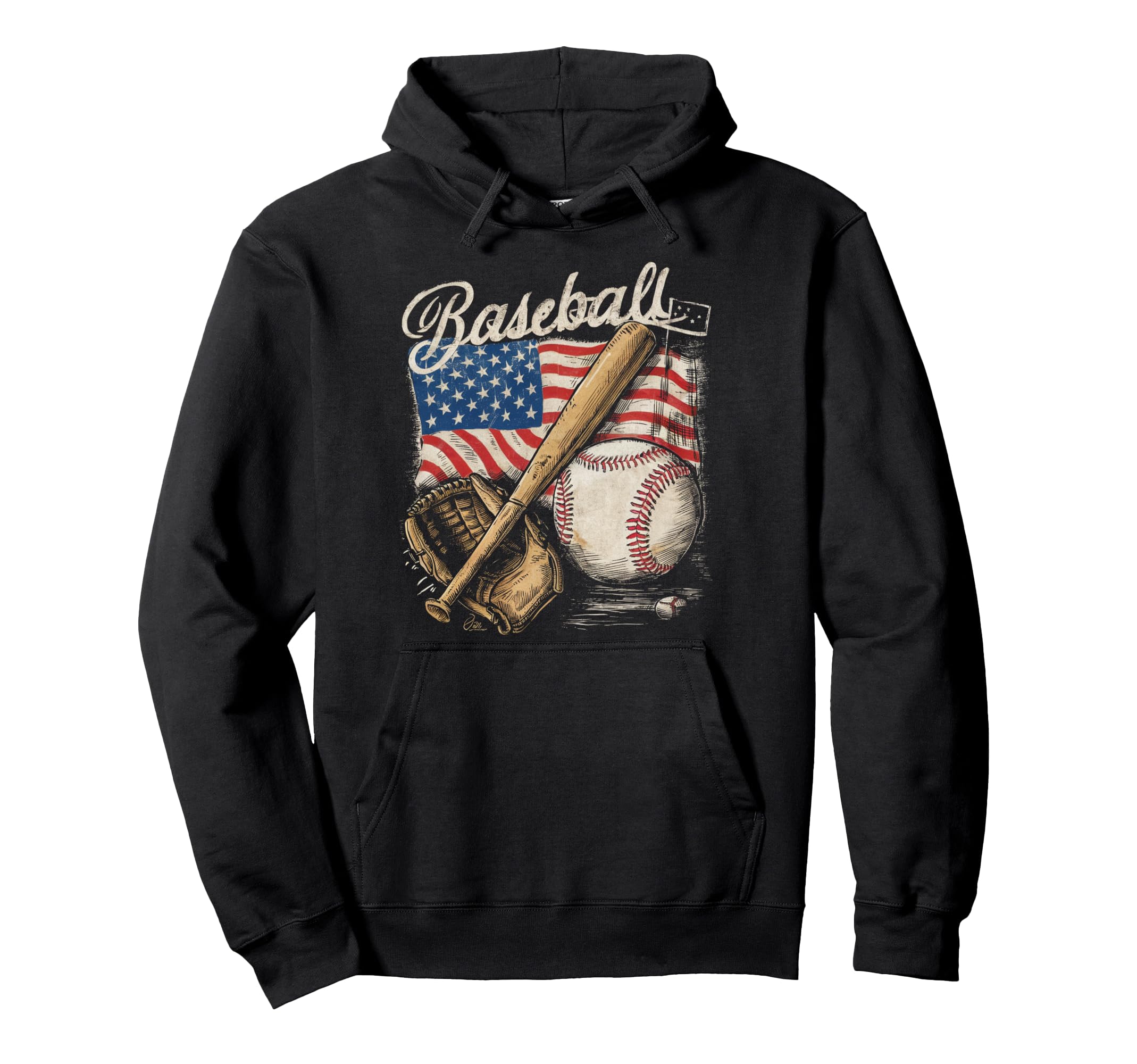 American Flag Baseball Player Bat Fan Hoodie - Streetwear Style for Adults - T-Shirt, Sweatshirt, Hoodie