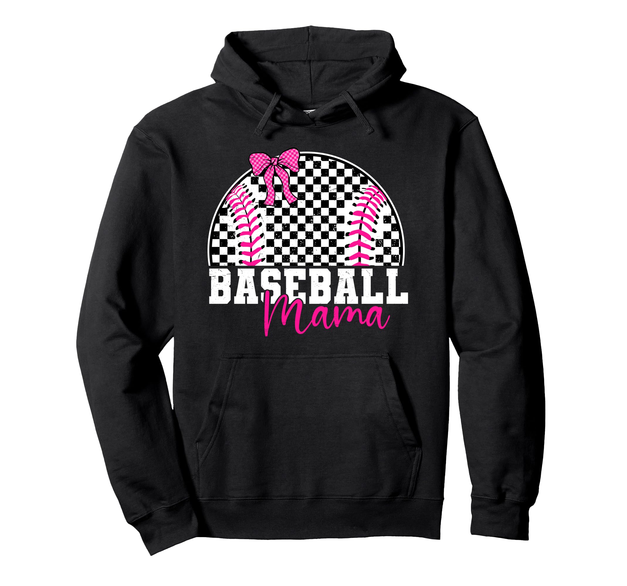 Checkered Baseball Mama Bow Varsity Mom Hoodie - Graphic Print Unisex - T-Shirt, Sweatshirt, Hoodie