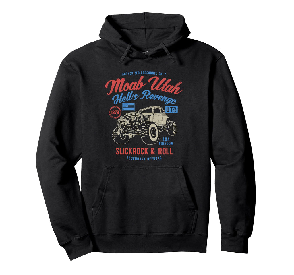 Moab Utah Hells Revenge 4X4 Distressed Hoodie - Trendy Graphic for Adults - T-Shirt, Sweatshirt, Hoodie