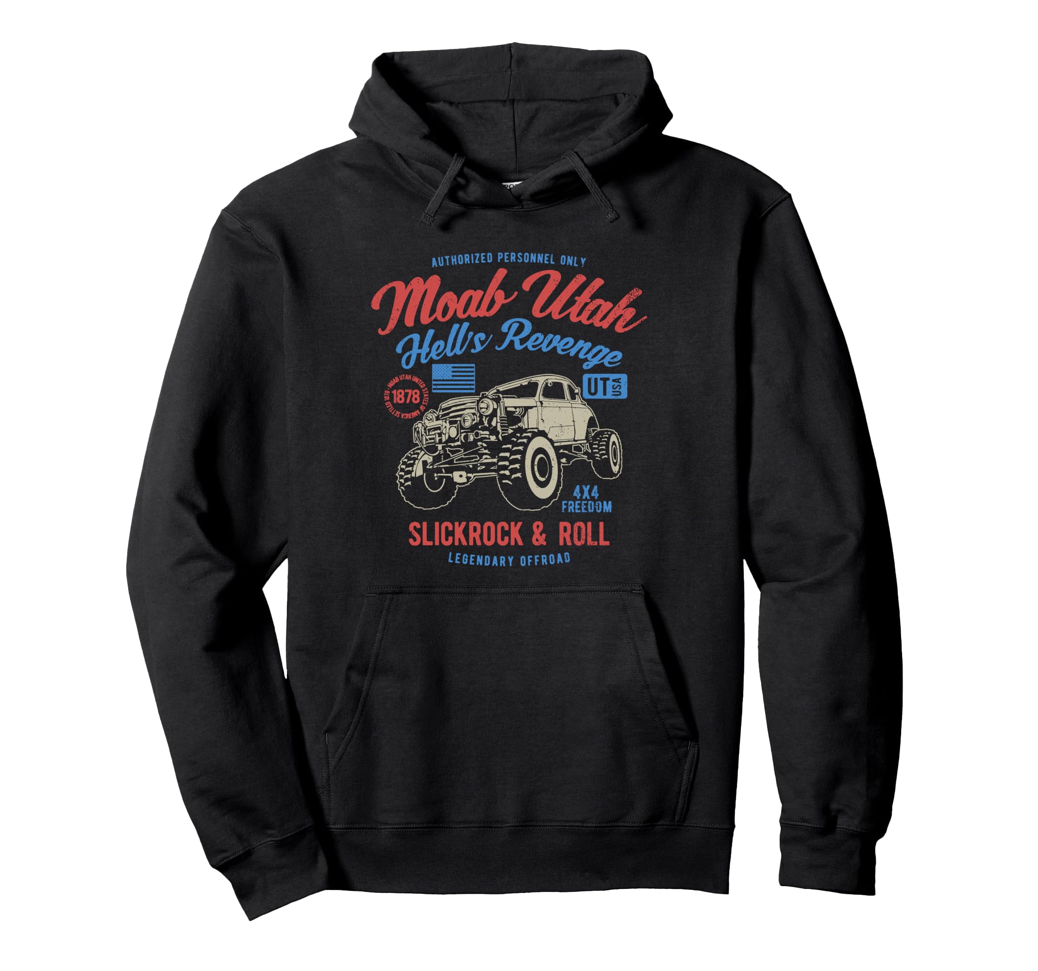 Moab Utah Hells Revenge 4X4 Distressed Hoodie - Trendy Graphic for Adults - T-Shirt, Sweatshirt, Hoodie