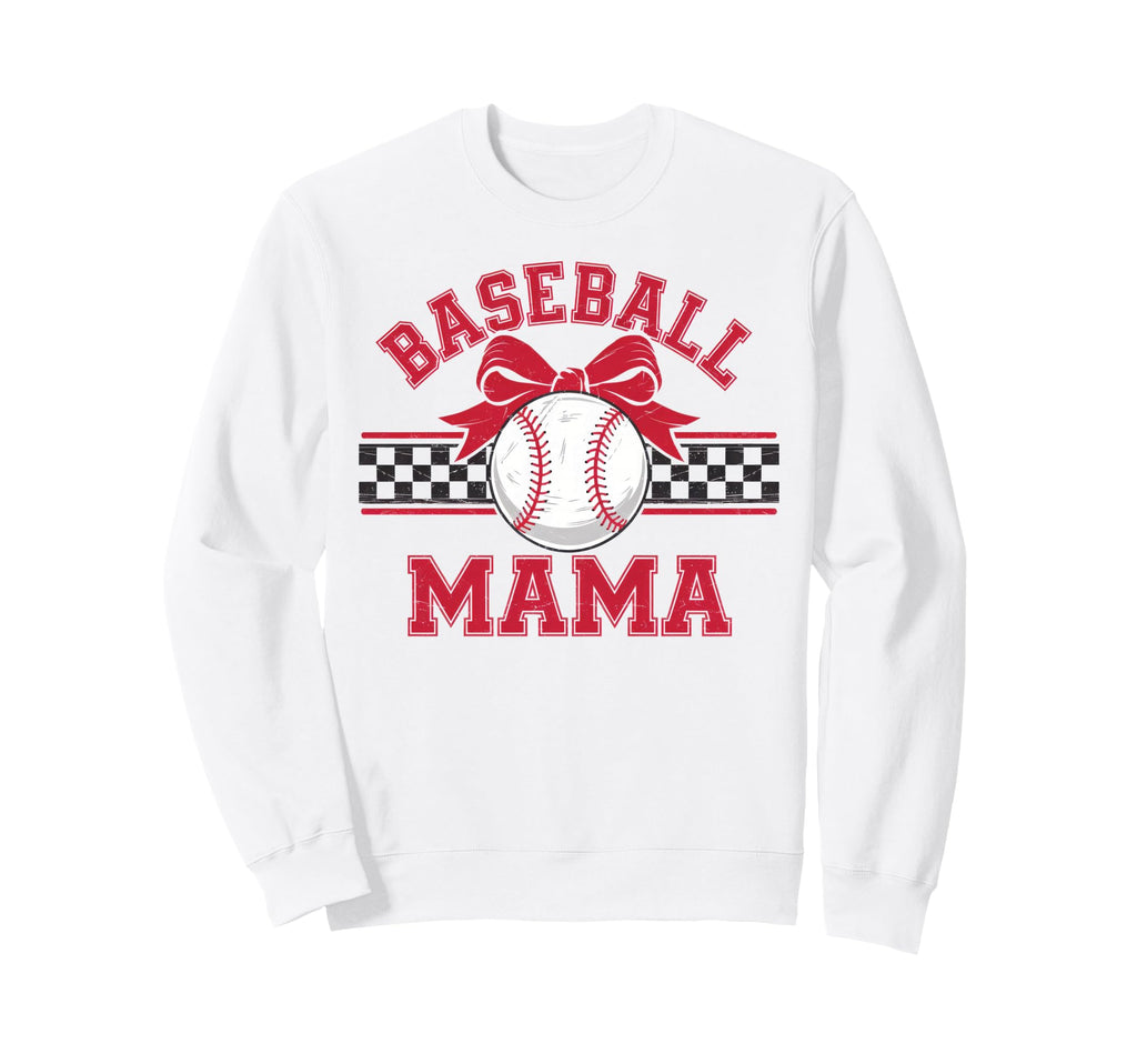 Baseball Mama Bow Heart Ball Sweatshirt - Aesthetic Graphic for Adults - T-Shirt, Sweatshirt, Hoodie