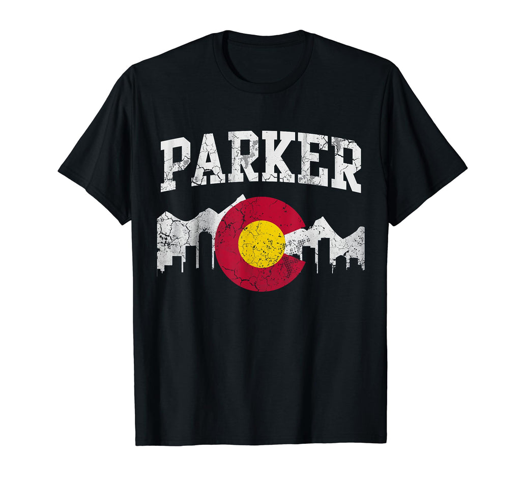 Parker Colorado Flag Skyline Distressed T-Shirt - Unique Graphic for Adults - T-Shirt, Sweatshirt, Hoodie