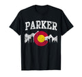 Parker Colorado Flag Skyline Distressed T-Shirt - Unique Graphic for Adults - T-Shirt, Sweatshirt, Hoodie