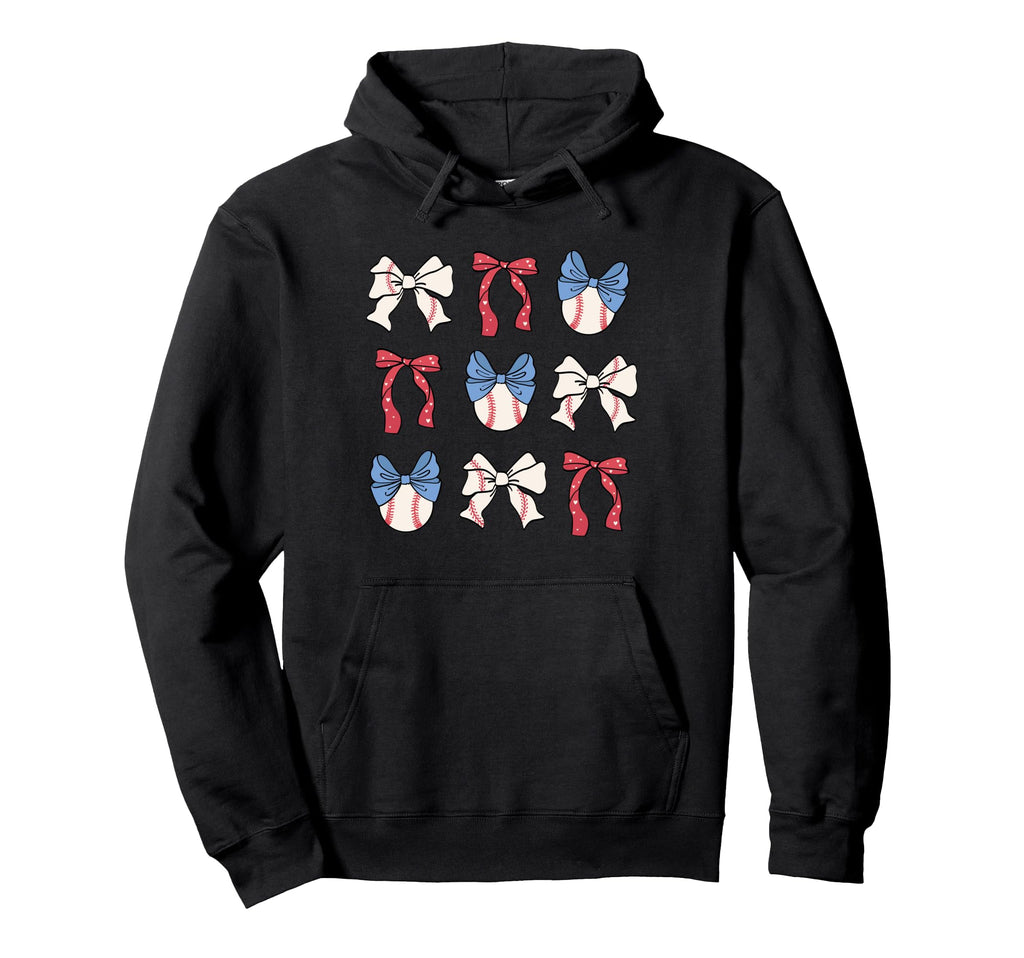 Bow Coquette Ribbon American Baseball Fan Hoodie - Trendy Graphic Unisex - T-Shirt, Sweatshirt, Hoodie