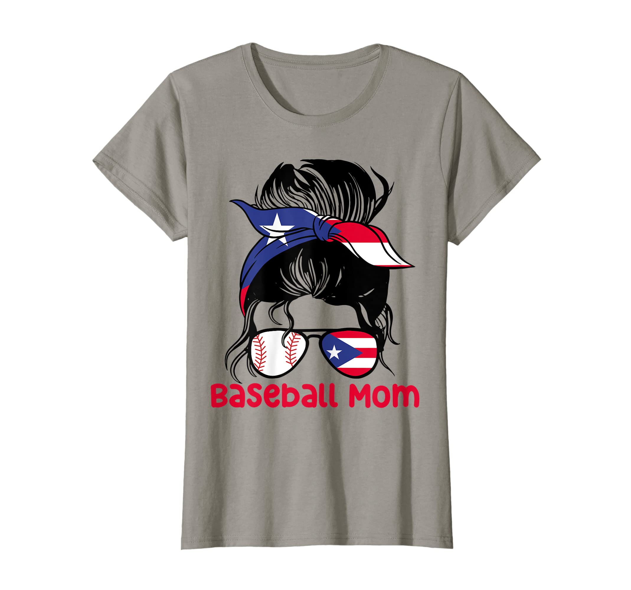 Womens Puerto Rico Baseball Mom Messy T-Shirt - Graphic Print Men Women - T-Shirt, Sweatshirt, Hoodie