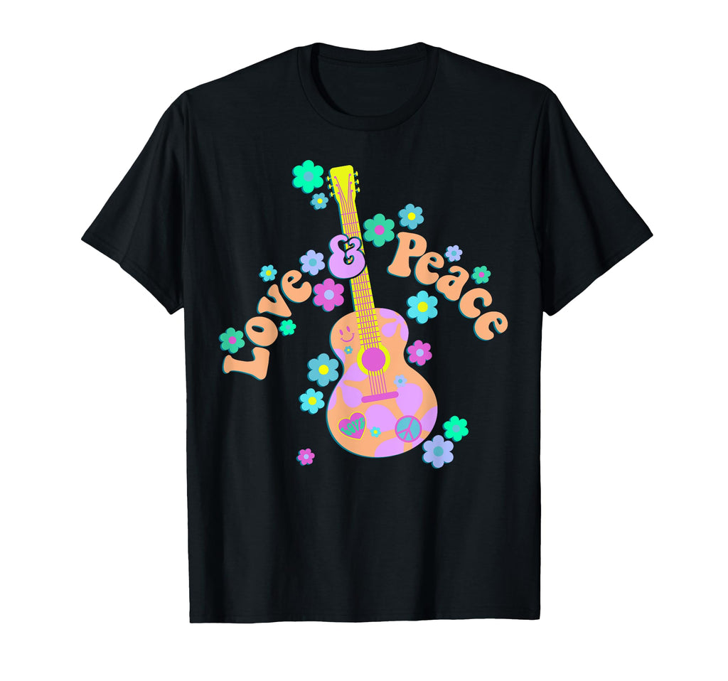 Flower Power Guitar Love And Peace 3 T-Shirt - Novelty Apparel for Adults - T-Shirt, Sweatshirt, Hoodie