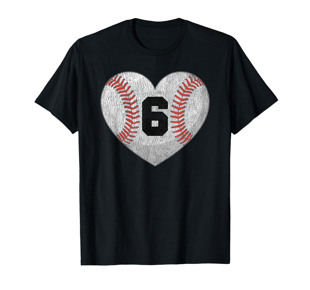 Baseball Number 6 Distressed Heart T-Shirt - Custom Art Print Men Women - T-Shirt, Sweatshirt, Hoodie