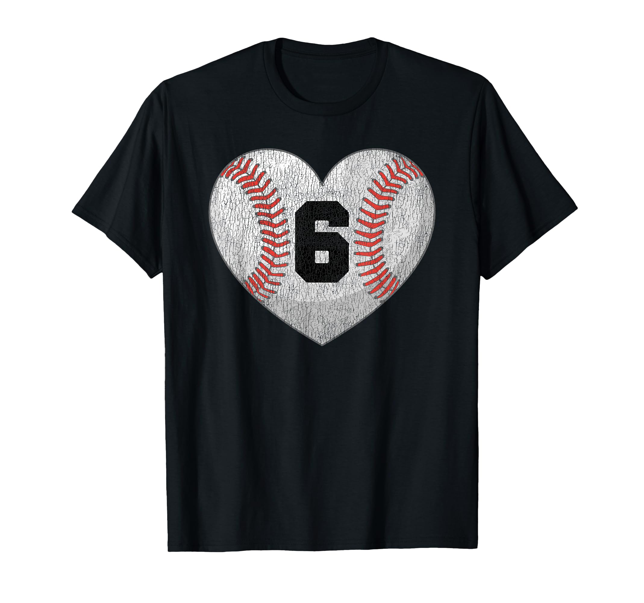 Baseball Number 6 Distressed Heart T-Shirt - Custom Art Print Men Women - T-Shirt, Sweatshirt, Hoodie