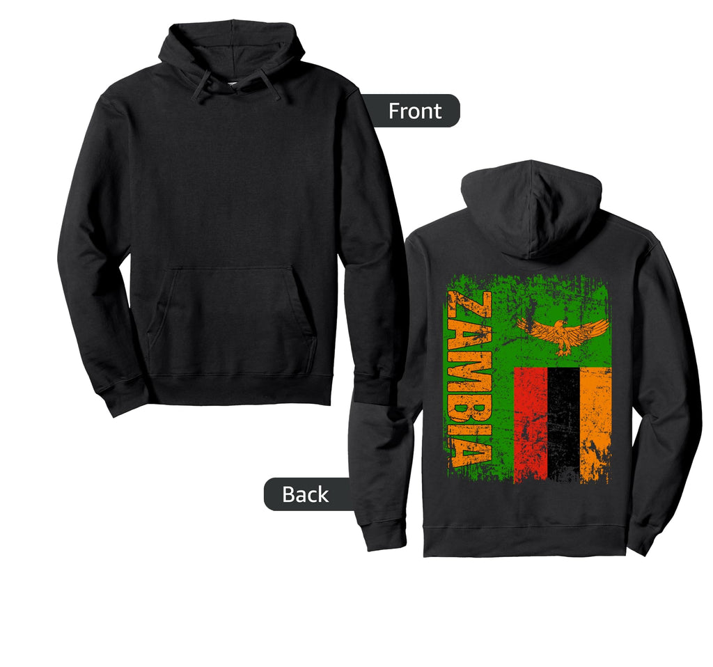 Zambia Flag Distressed Zambia Hoodie - Graphic Print for Adults - T-Shirt, Sweatshirt, Hoodie