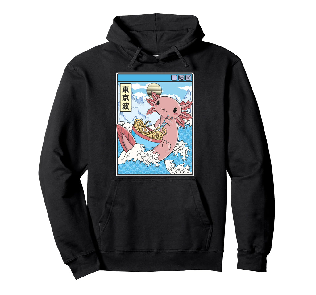 Axolotl Eating Ramen Japan Waves Anime Hoodie - Custom Art Print Unisex - T-Shirt, Sweatshirt, Hoodie