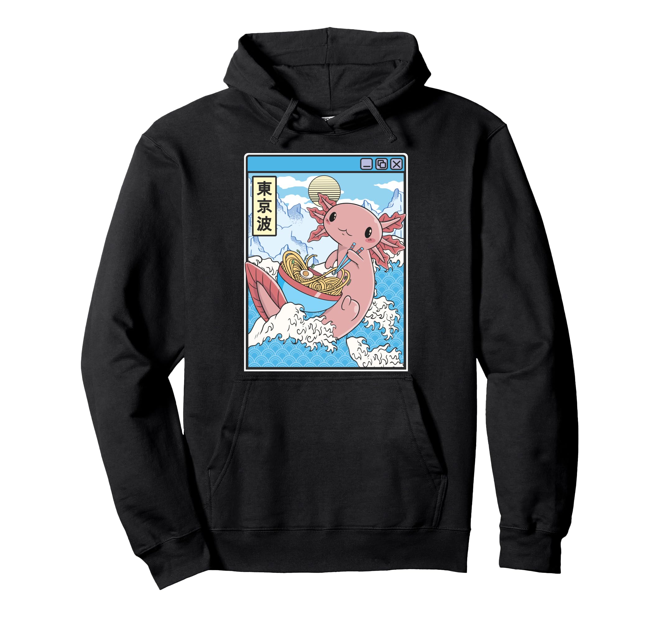 Axolotl Eating Ramen Japan Waves Anime Hoodie - Custom Art Print Unisex - T-Shirt, Sweatshirt, Hoodie