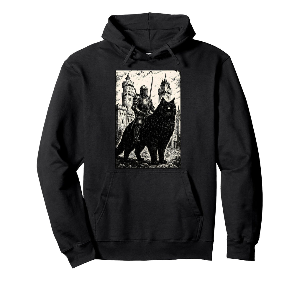 Knight Cat Rider 90S Medieval Knight Hoodie - Fun Novelty Design Men Women - T-Shirt, Sweatshirt, Hoodie