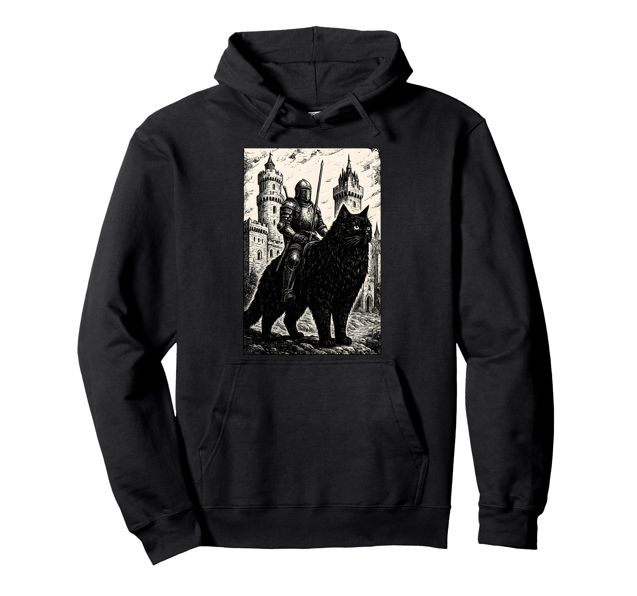 Knight Cat Rider 90S Medieval Knight Hoodie - Fun Novelty Design Men Women - T-Shirt, Sweatshirt, Hoodie