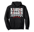Raising Ballers Groovy Softball Baseball Mom Hoodie - Trendy Graphic Unisex - T-Shirt, Sweatshirt, Hoodie