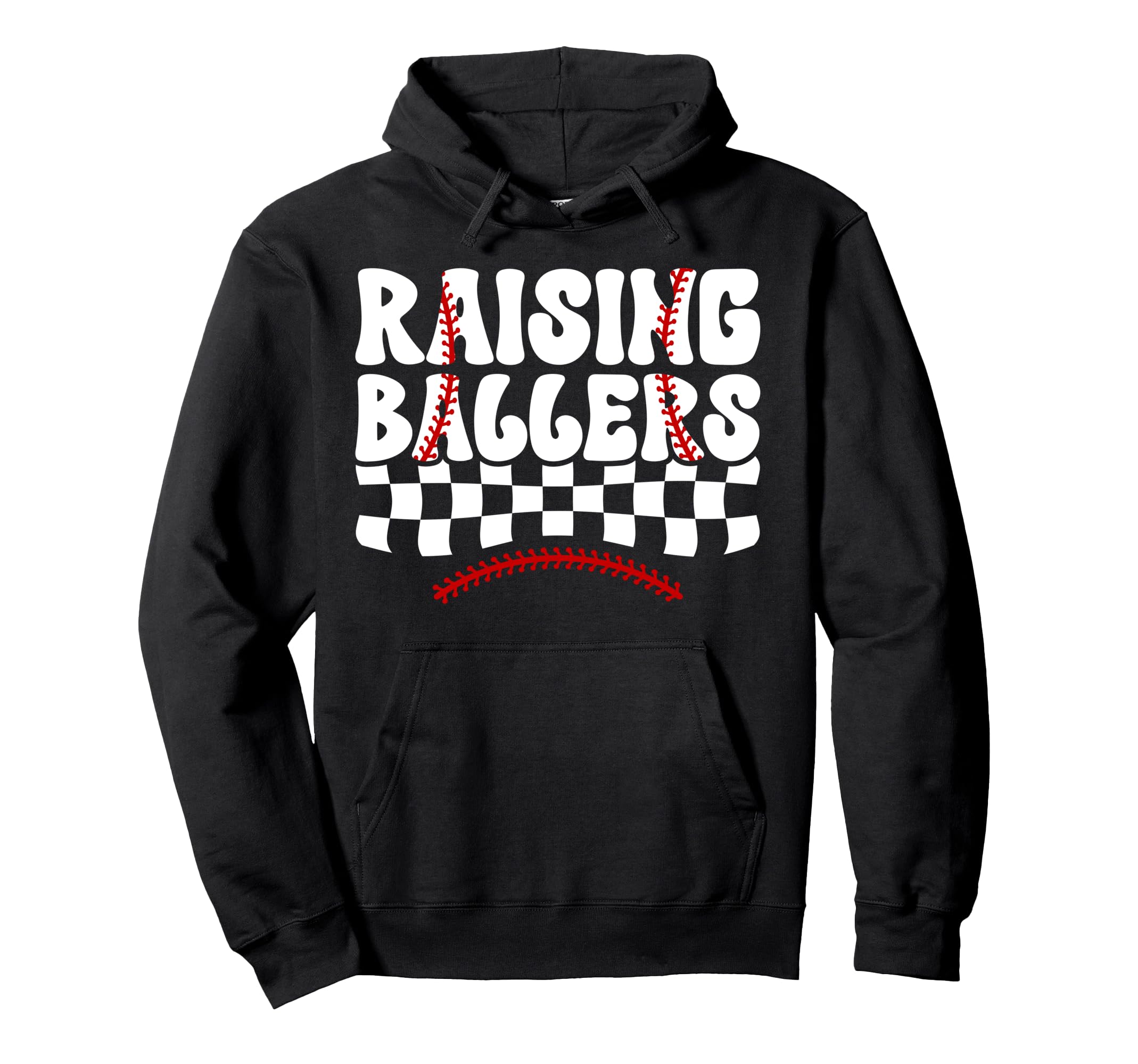 Raising Ballers Groovy Softball Baseball Mom Hoodie - Trendy Graphic Unisex - T-Shirt, Sweatshirt, Hoodie