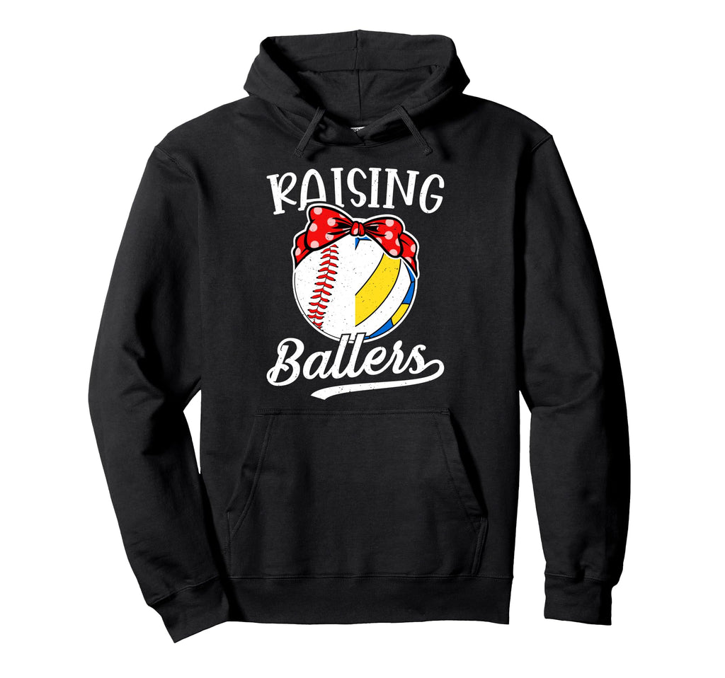 Raising Ballers Baseball Volleyball Mom Hoodie - Minimalist Print Men Women - T-Shirt, Sweatshirt, Hoodie