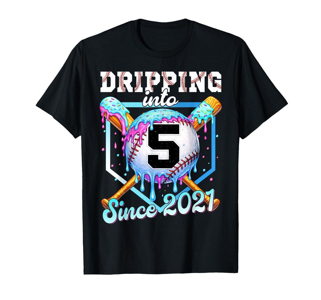 5 Years Old Baseball Ice Cream 5Th T-Shirt - Custom Art Print Unisex - T-Shirt, Sweatshirt, Hoodie