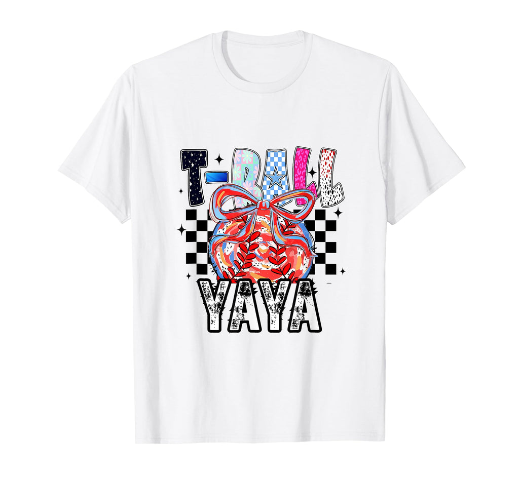T Ball Baseball Checkered Yaya T-Shirt - Graphic Print Unisex - T-Shirt, Sweatshirt, Hoodie