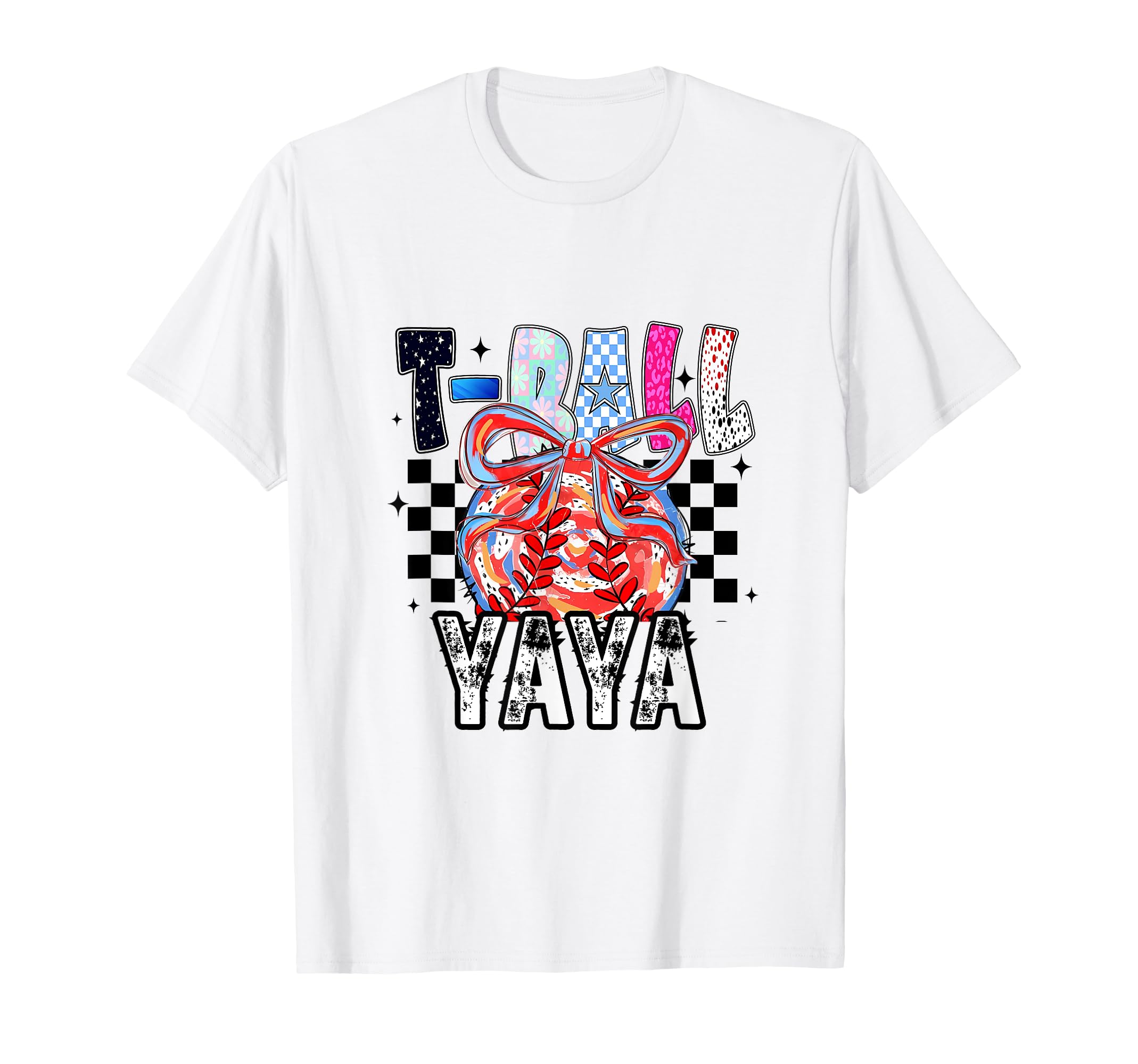 T Ball Baseball Checkered Yaya T-Shirt - Graphic Print Unisex - T-Shirt, Sweatshirt, Hoodie