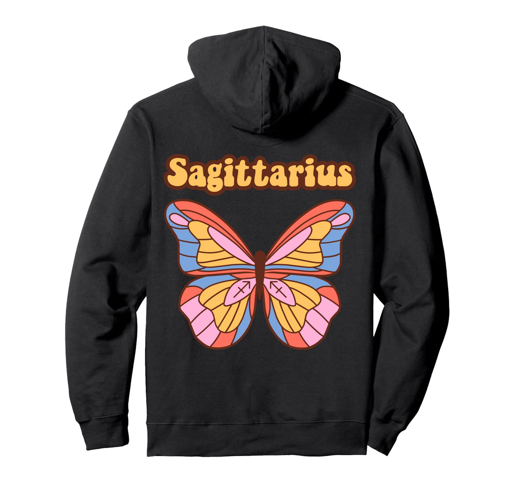 Sagittarius Zodiac Butterfly Boho Hoodie - Aesthetic Graphic Unisex - T-Shirt, Sweatshirt, Hoodie