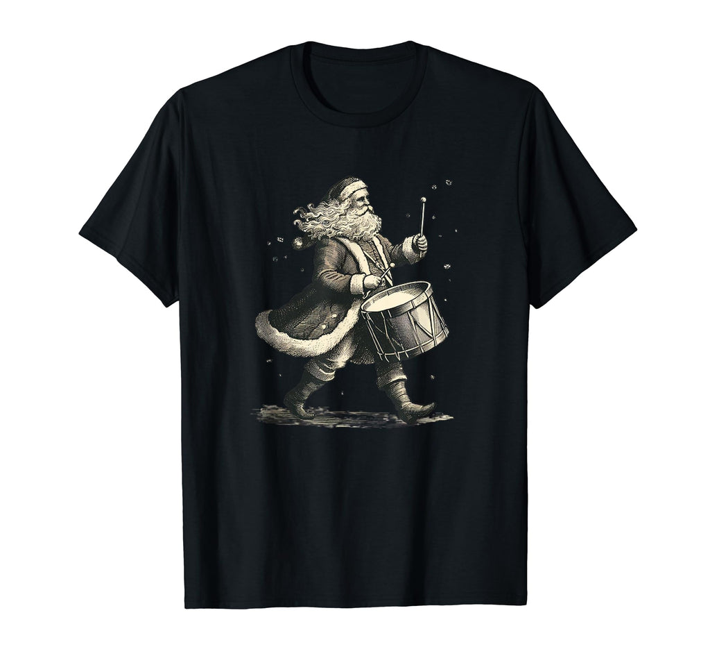 Drummer Santa Claus Marching T-Shirt - Unique Graphic Unisex - T-Shirt, Sweatshirt, Hoodie