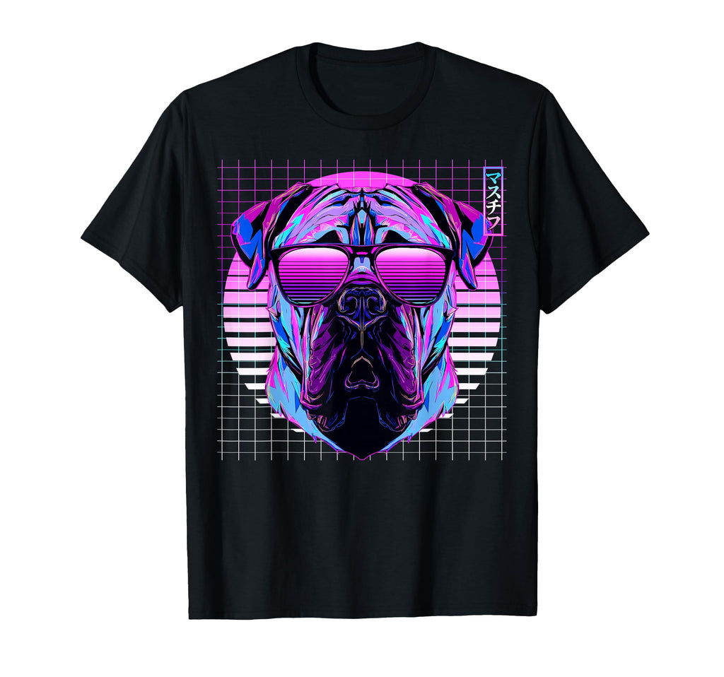 Mastiff Sunglasses Dog Vaporwave T-Shirt - Aesthetic Graphic Men Women - T-Shirt, Sweatshirt, Hoodie