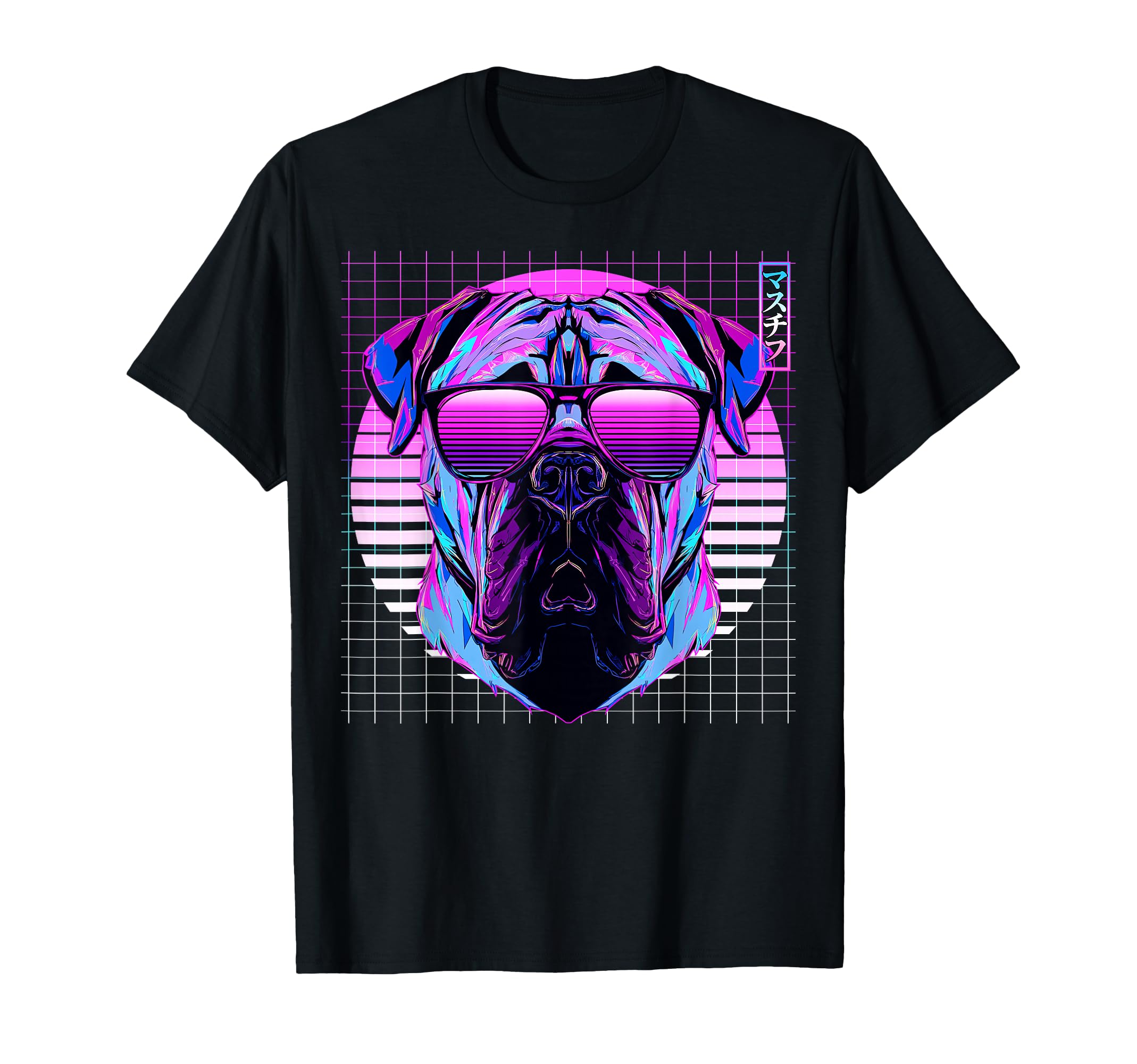 Mastiff Sunglasses Dog Vaporwave T-Shirt - Aesthetic Graphic Men Women - T-Shirt, Sweatshirt, Hoodie