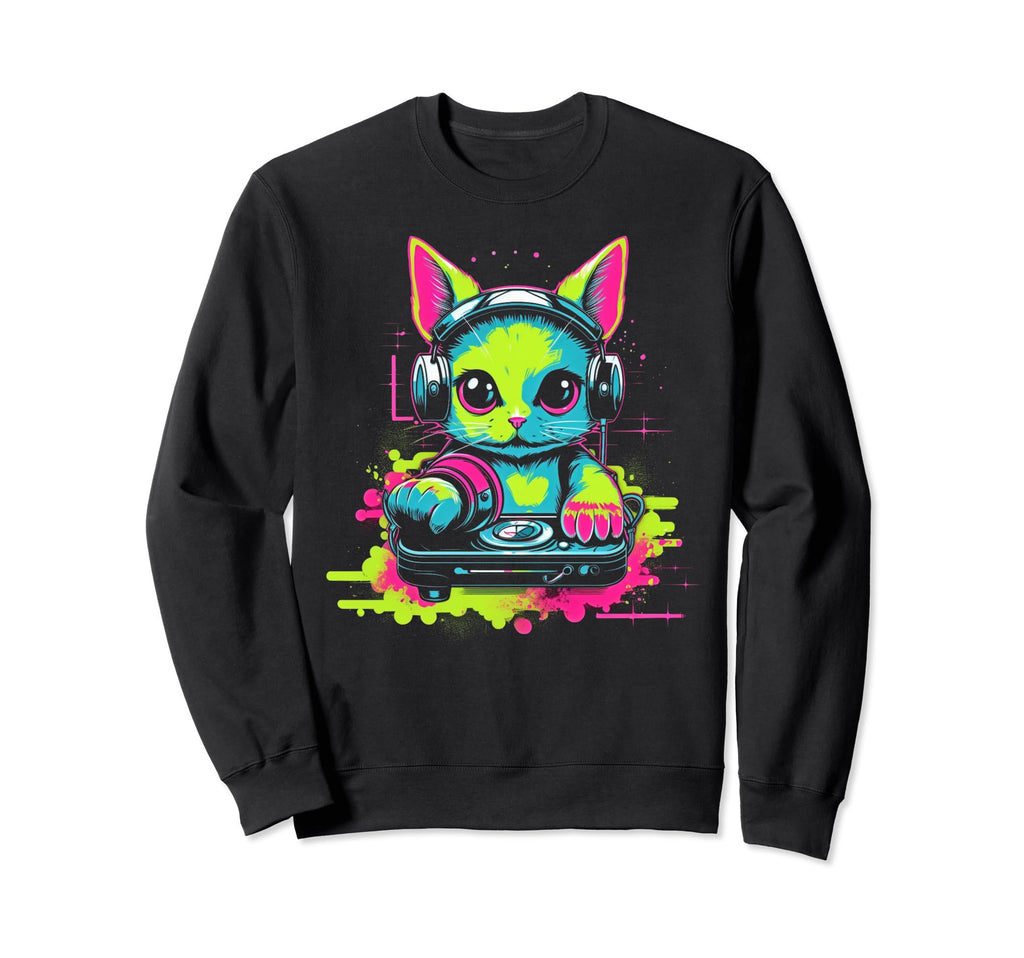 Kawaii Cat Dj Japanese Edm Y2K Sweatshirt - Graphic Print for Adults - T-Shirt, Sweatshirt, Hoodie