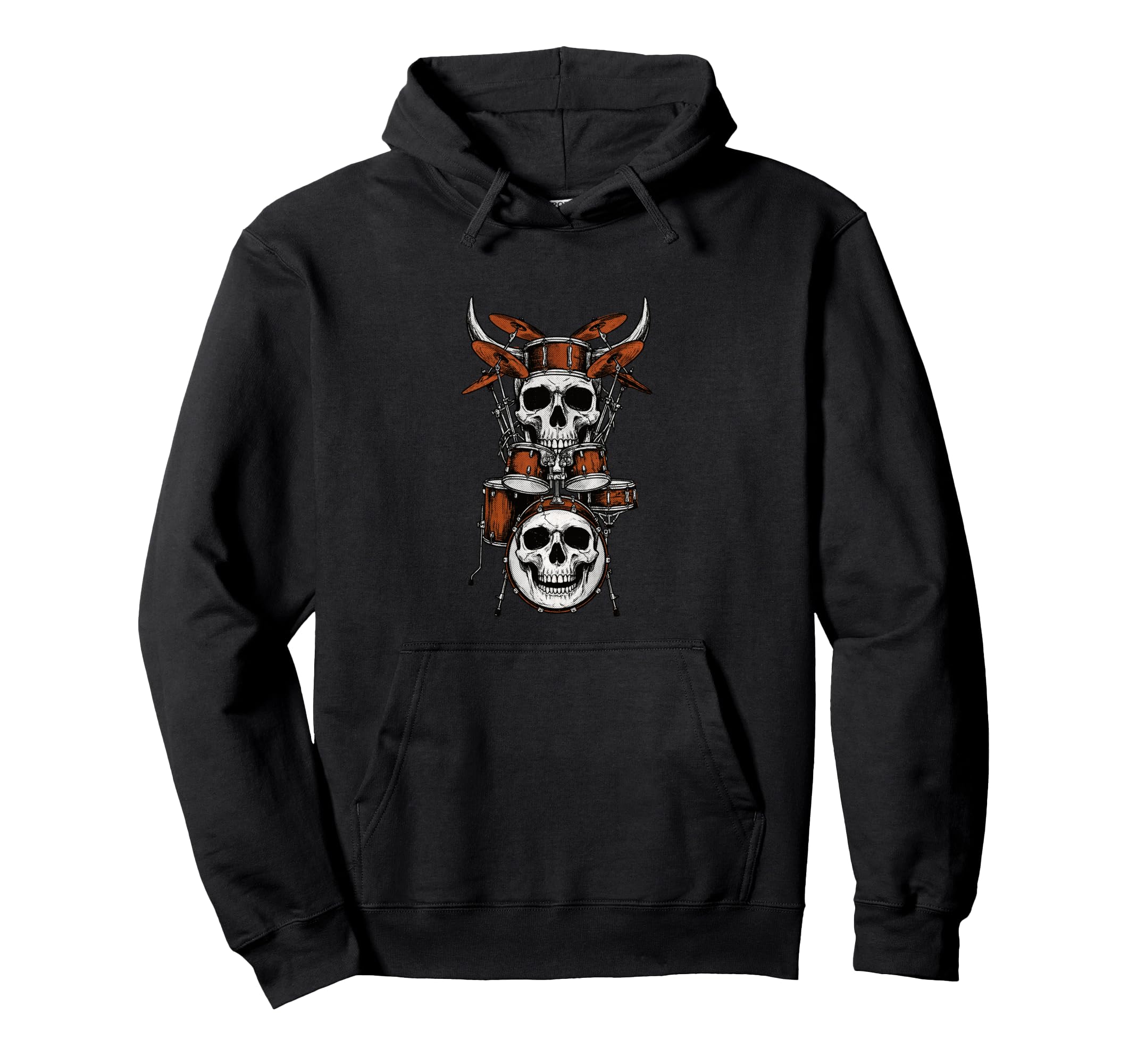 Skull Drum Set Rock Music Drummer Heavy Hoodie - Aesthetic Graphic Unisex - T-Shirt, Sweatshirt, Hoodie