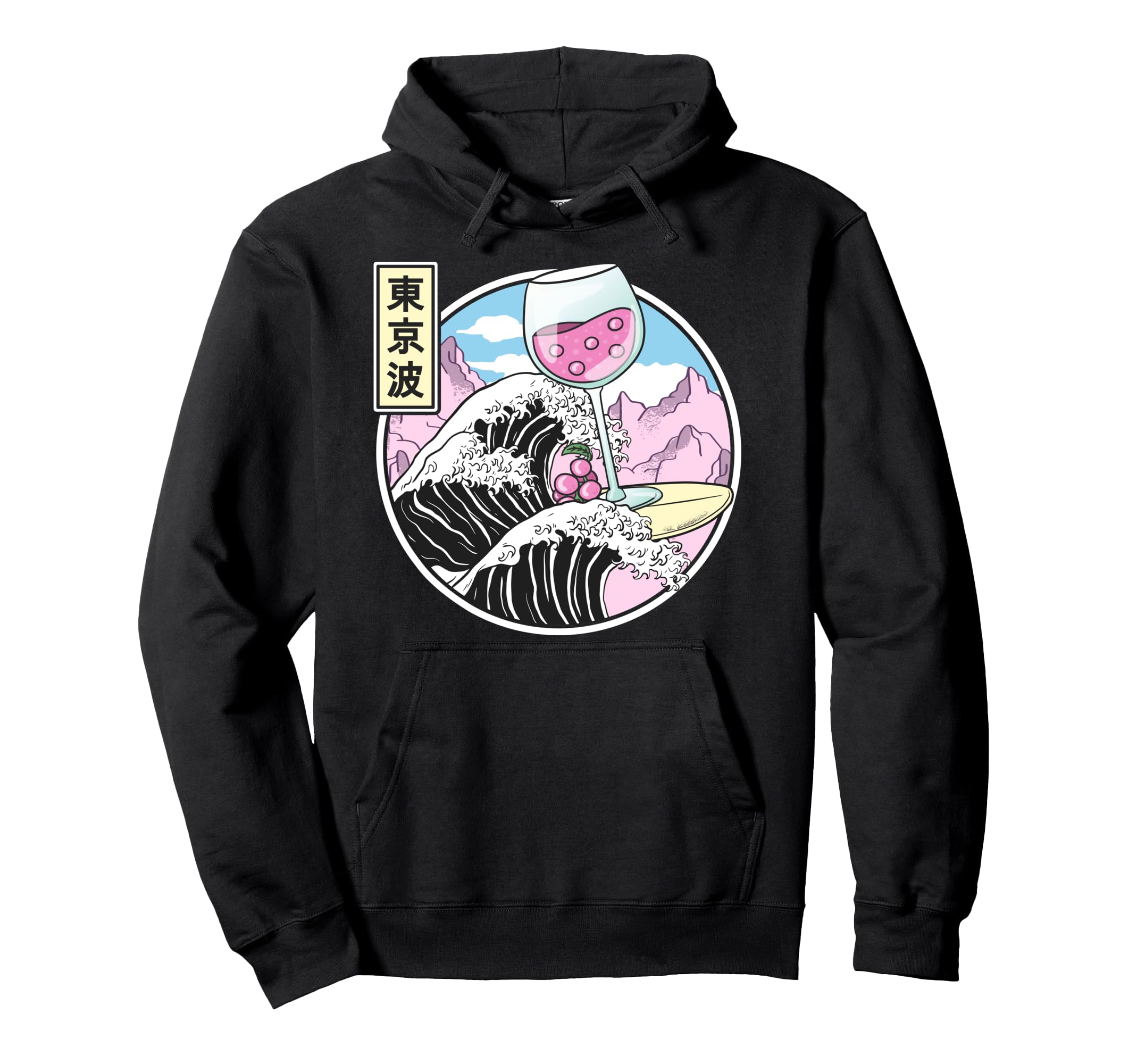 Surfing Wine Glass Kanagawa Wave Kawaii Hoodie - Custom Art Print Unisex - T-Shirt, Sweatshirt, Hoodie