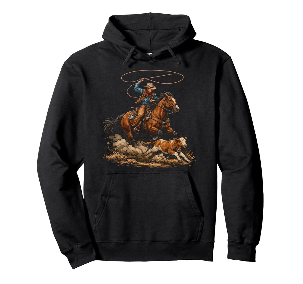 Cowboy Roping Calf Rodeo Country Western Hoodie - Unique Graphic Unisex - T-Shirt, Sweatshirt, Hoodie