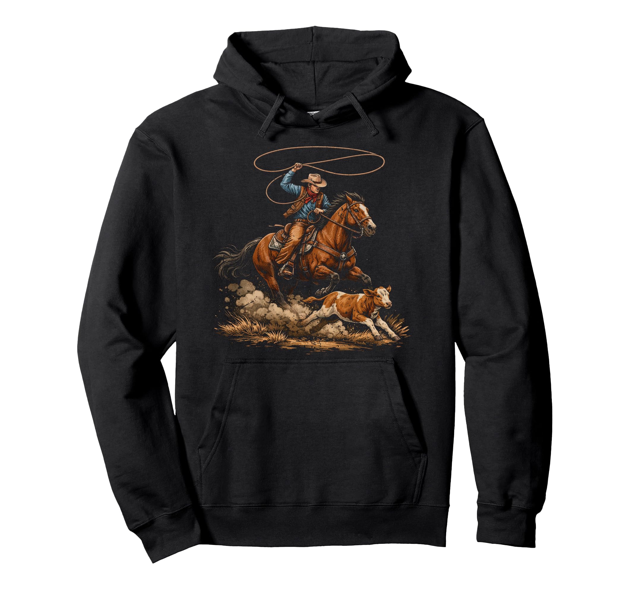 Cowboy Roping Calf Rodeo Country Western Hoodie - Unique Graphic Unisex - T-Shirt, Sweatshirt, Hoodie