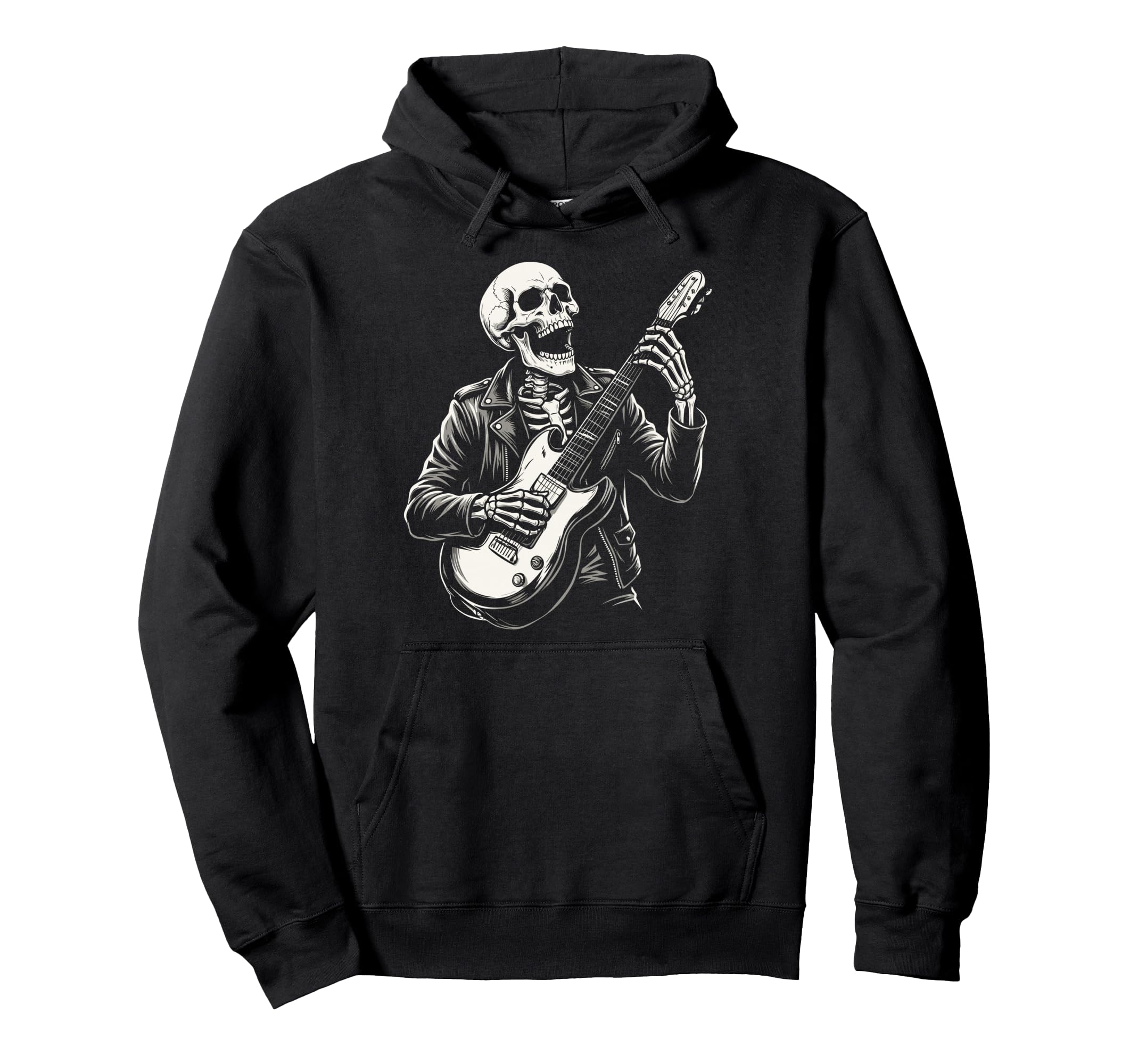Funny Skeleton Playing Guitar Heavy Metal Hoodie - Custom Art Print Unisex - T-Shirt, Sweatshirt, Hoodie