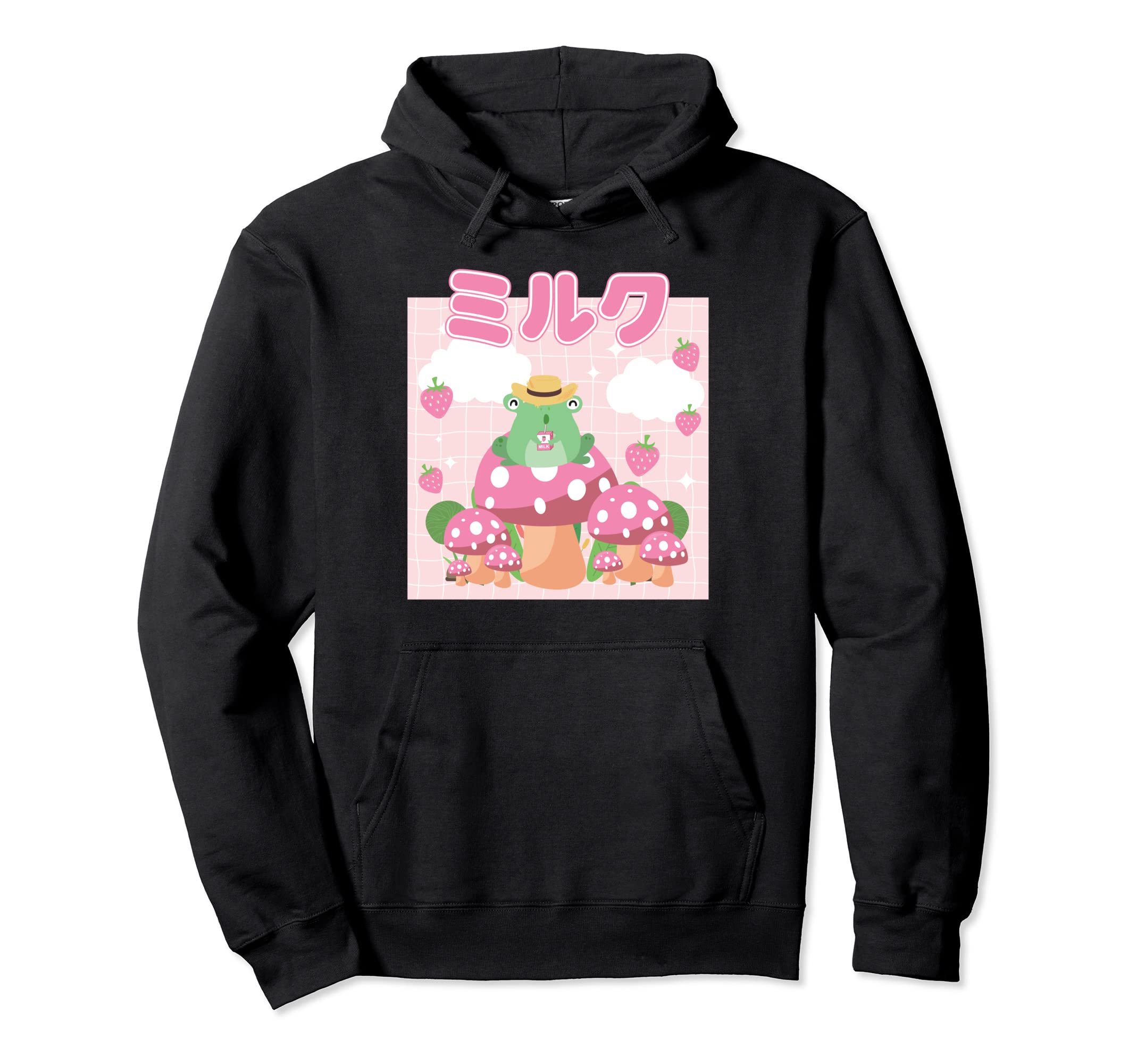 Frog Strawberry Milk Japanese Vaporwave Hoodie - Unique Graphic for Adults - T-Shirt, Sweatshirt, Hoodie
