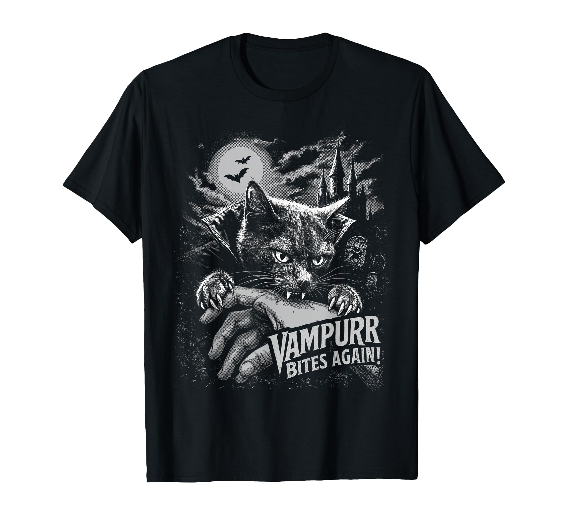 Funny Cat Vampurr Bites Again T-Shirt - Custom Art Print for Adults - T-Shirt, Sweatshirt, Hoodie