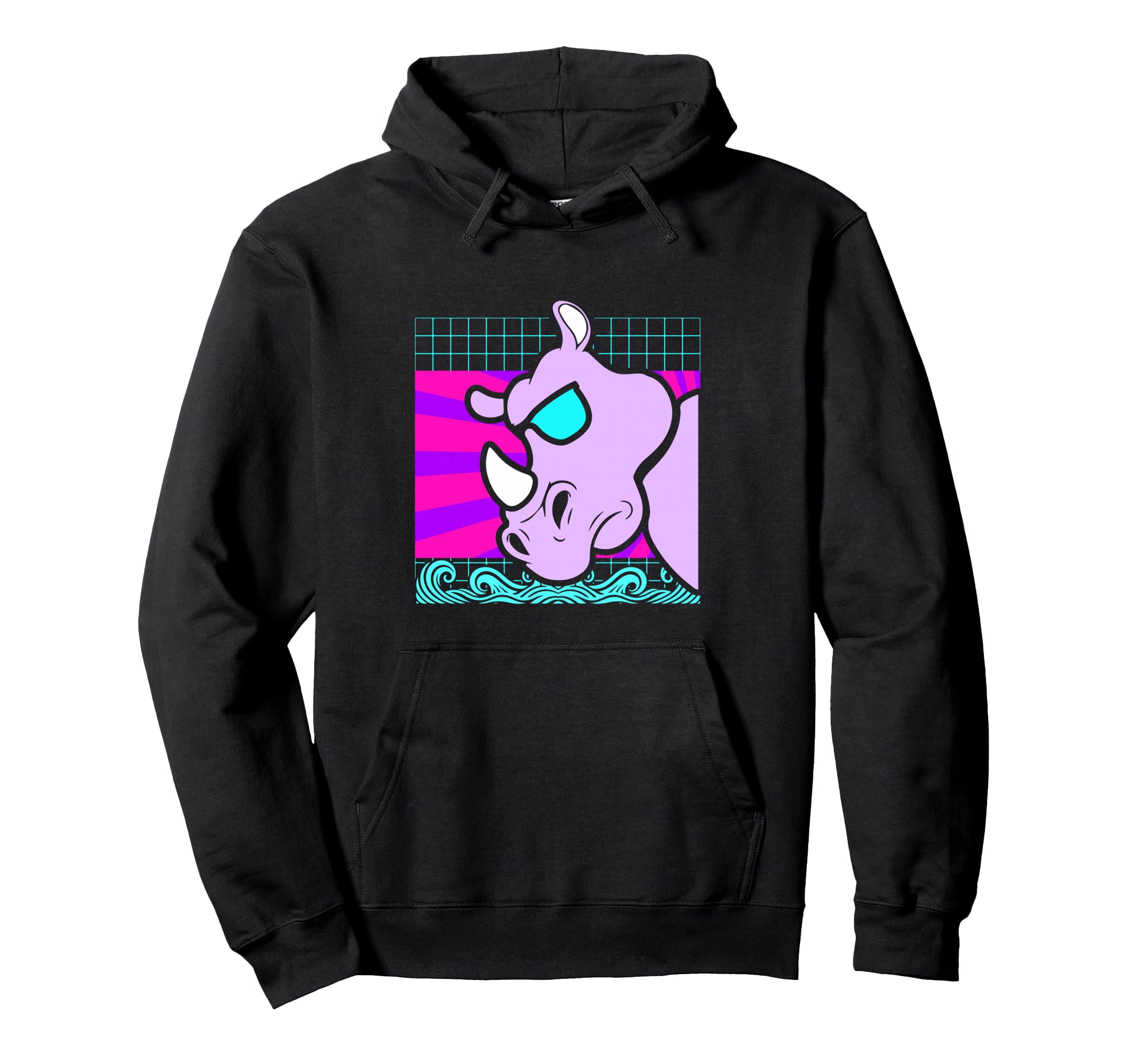 Aesthetic Vaporwave Outfits Rhino Hoodie - Unique Graphic for Adults - T-Shirt, Sweatshirt, Hoodie