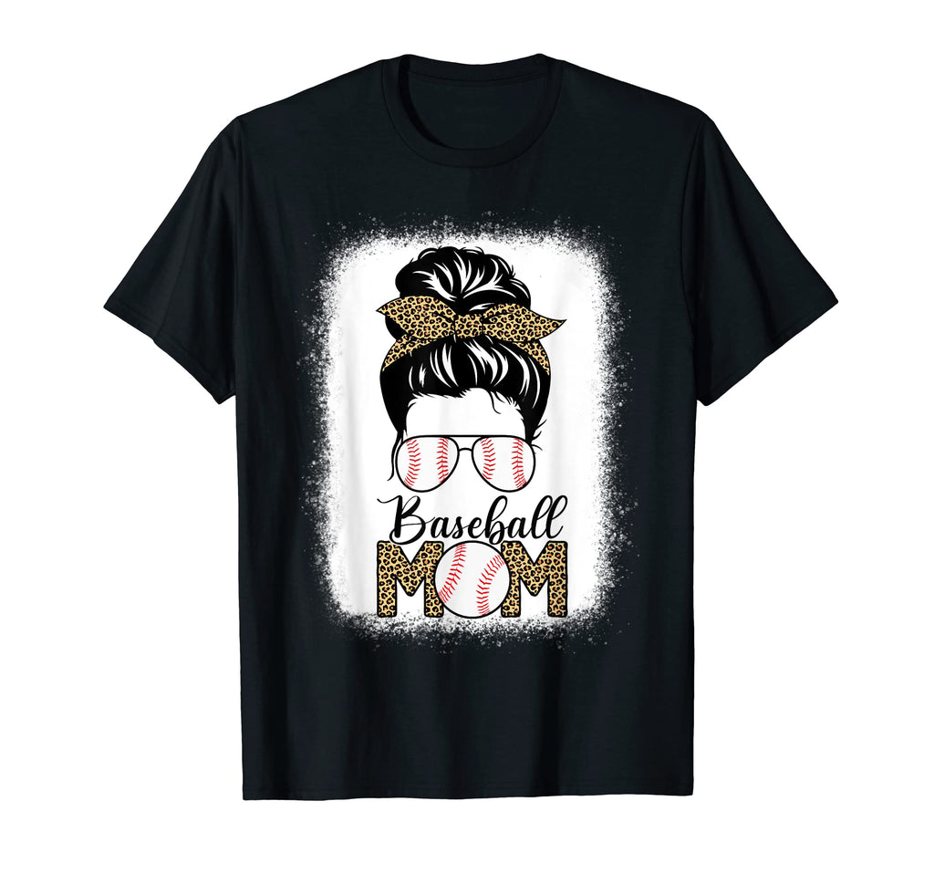 Baseball Mom Life Messy Bun Leopard T-Shirt - Aesthetic Graphic Men Women - T-Shirt, Sweatshirt, Hoodie