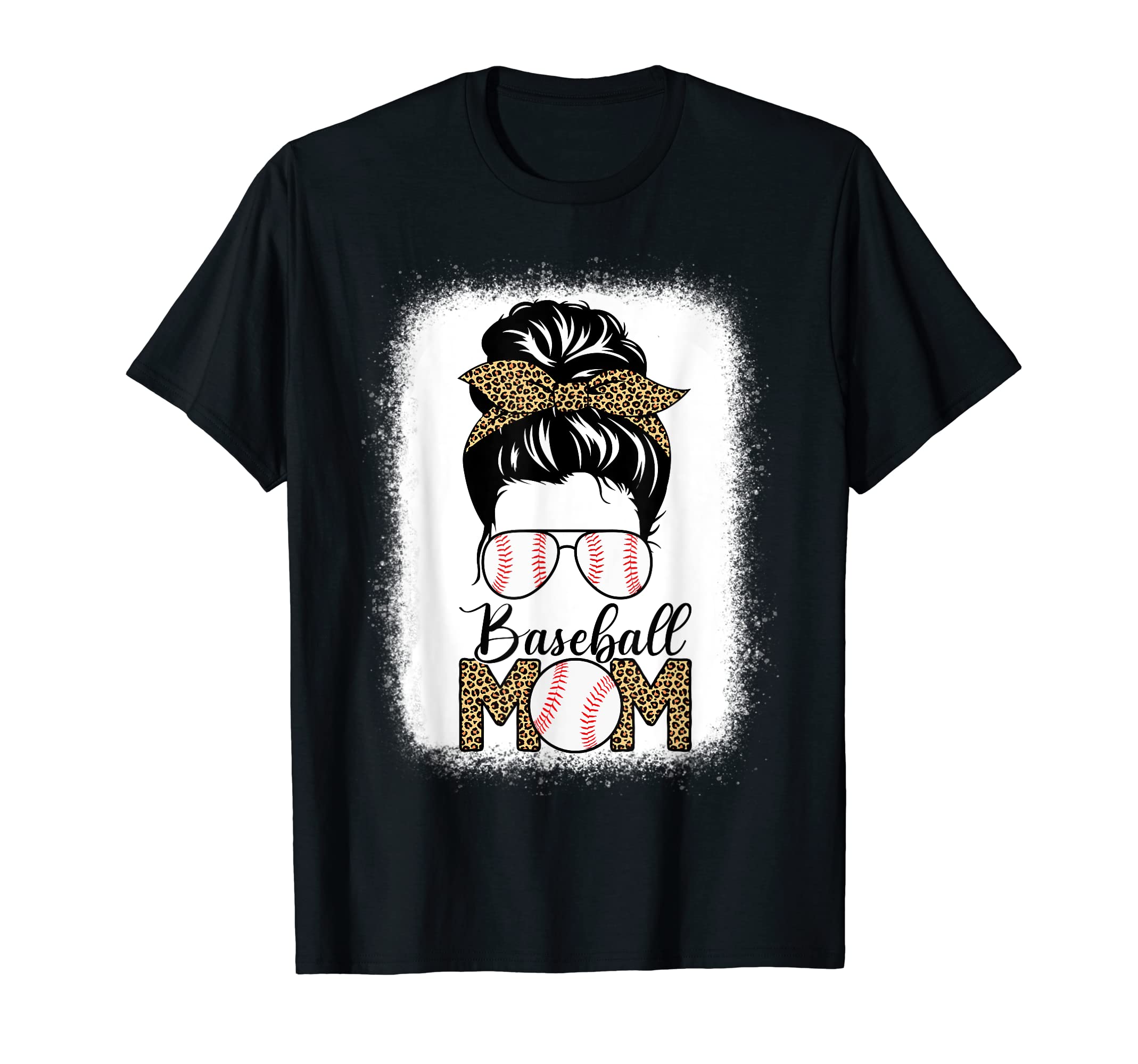 Baseball Mom Life Messy Bun Leopard T-Shirt - Aesthetic Graphic Men Women - T-Shirt, Sweatshirt, Hoodie