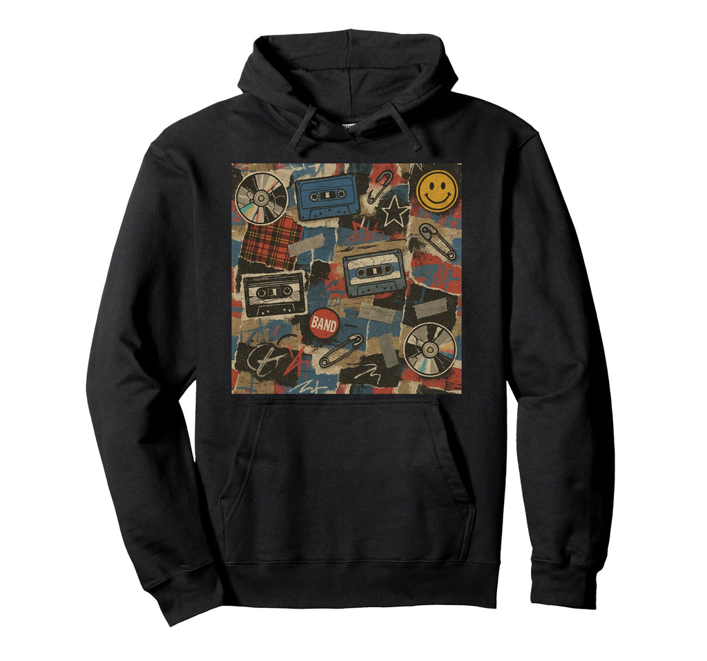 90S Grunge Punk Rock Cassette Pattern Hoodie - Fun Novelty Design Men Women - T-Shirt, Sweatshirt, Hoodie