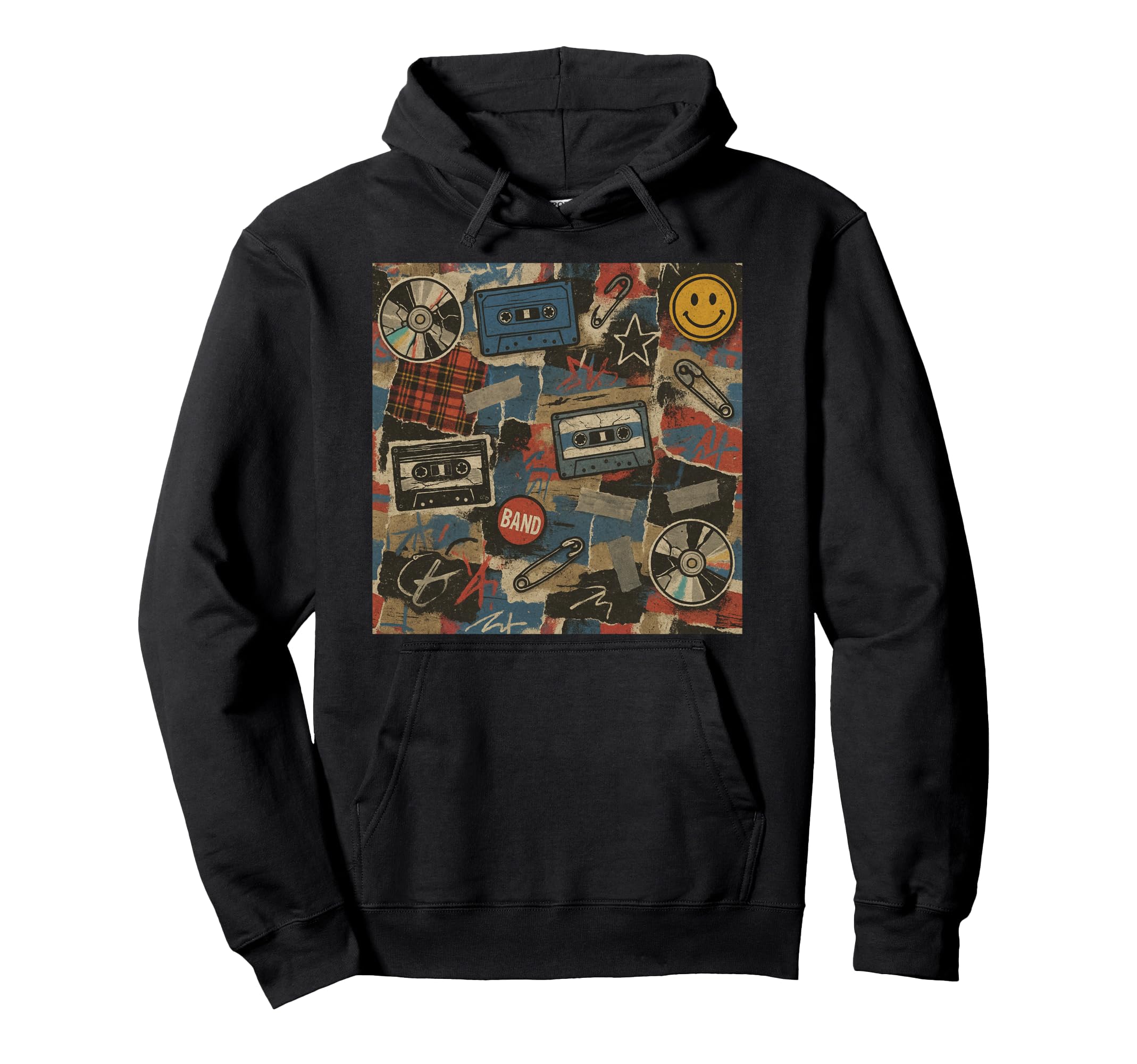 90S Grunge Punk Rock Cassette Pattern Hoodie - Fun Novelty Design Men Women - T-Shirt, Sweatshirt, Hoodie