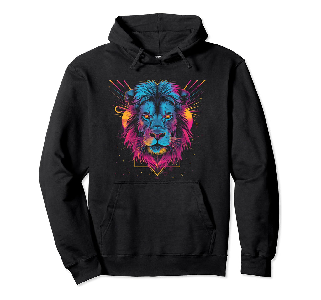Lion Vaporwave Aesthetic Synthwave 80S Hoodie - Fun Novelty Design Unisex - T-Shirt, Sweatshirt, Hoodie